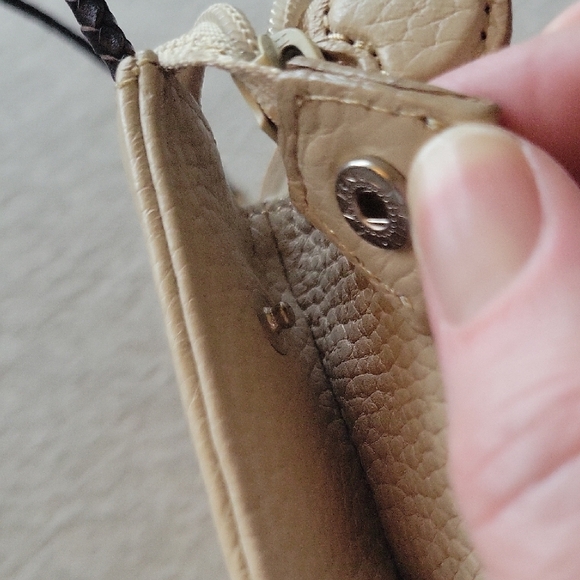 Brighton Cream Pebbled Leather Mini Bag With Brown Crocodile Print Accent - Picture 9 of 9